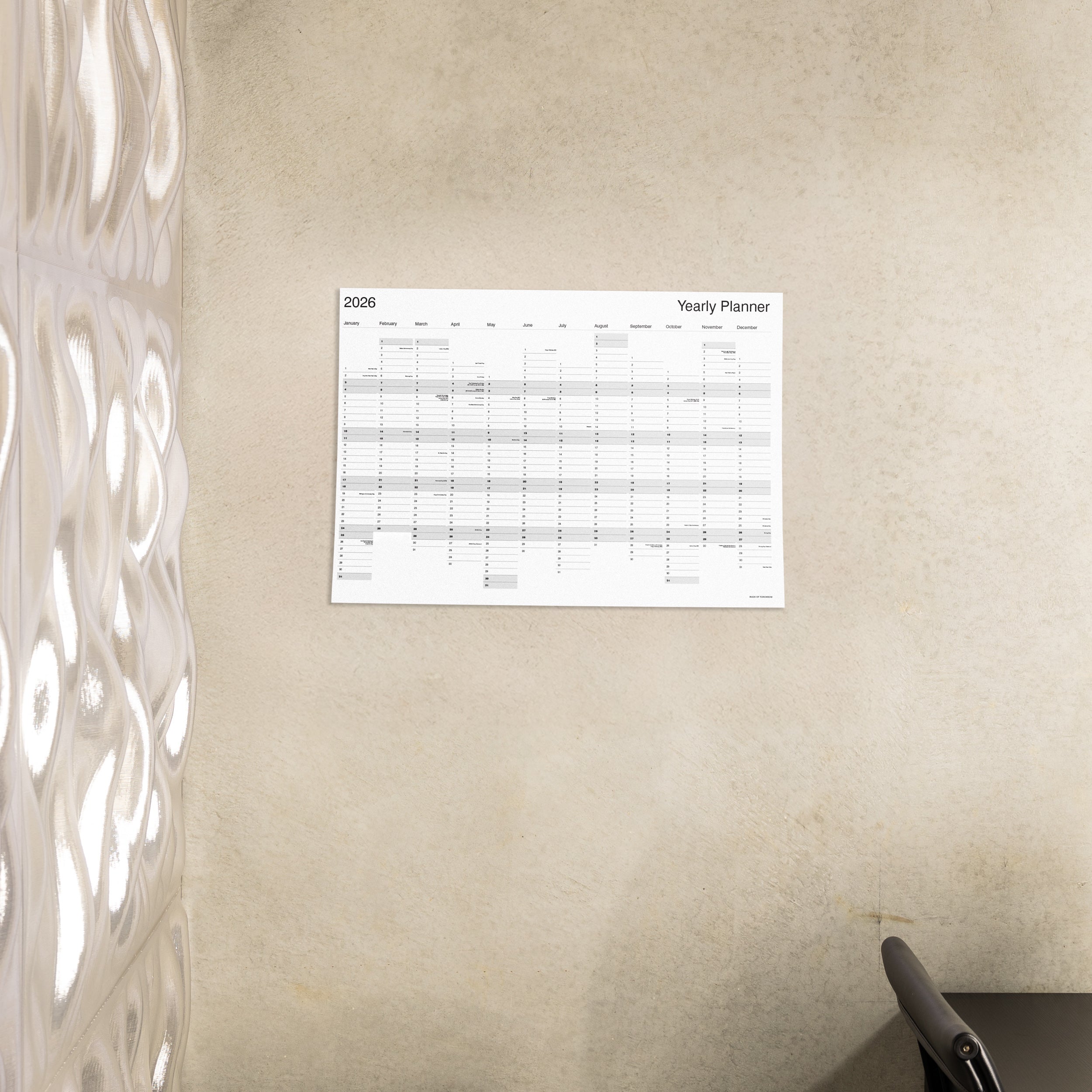 2026 Yearly Wall Planner