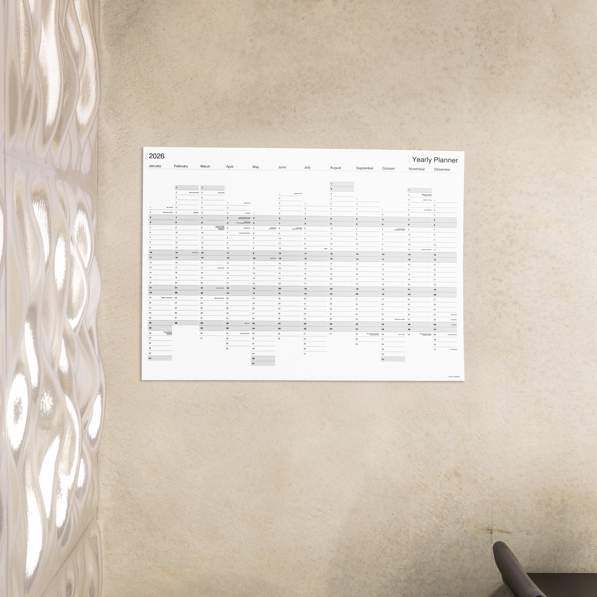 2026 Yearly Wall Planner