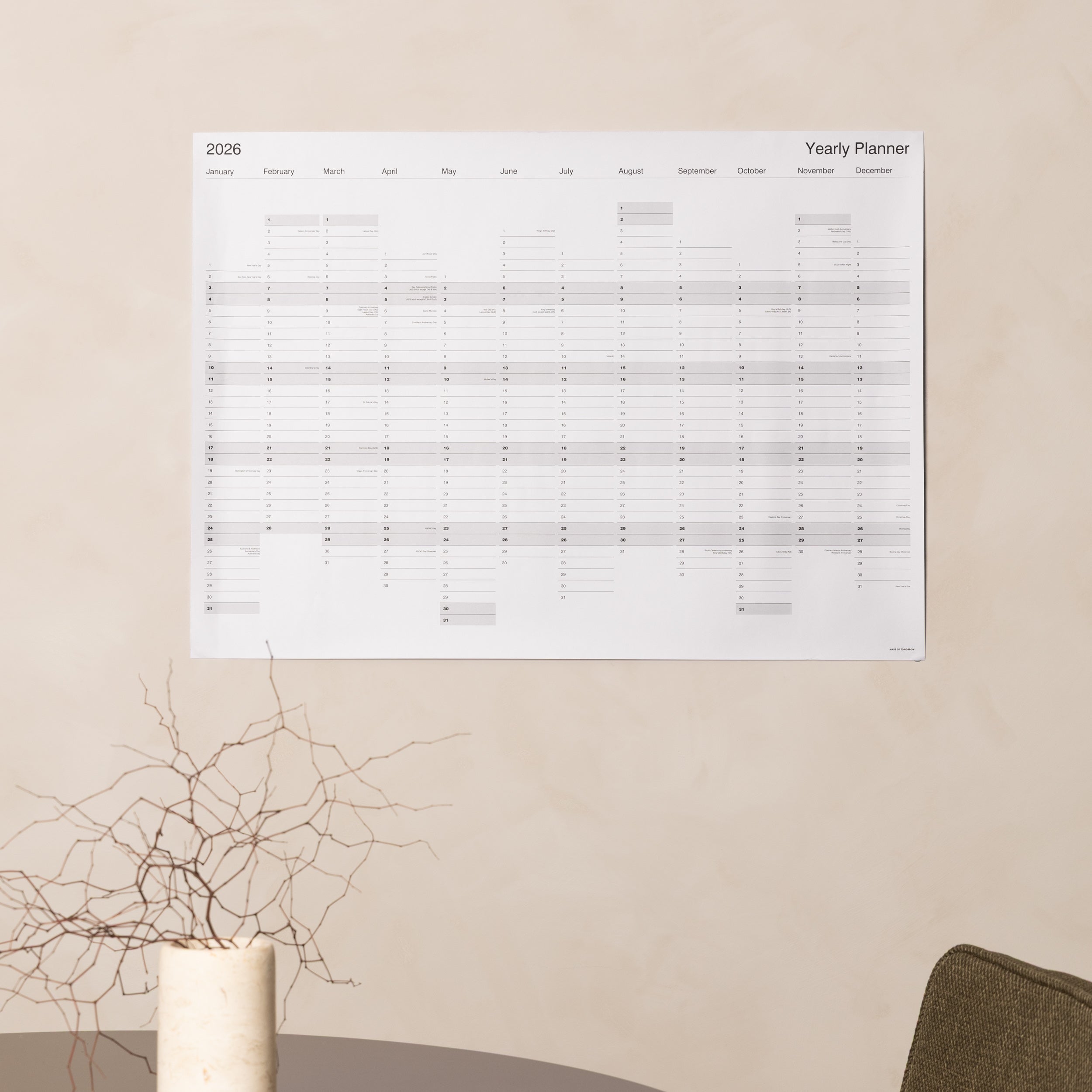 2026 Yearly Wall Planner